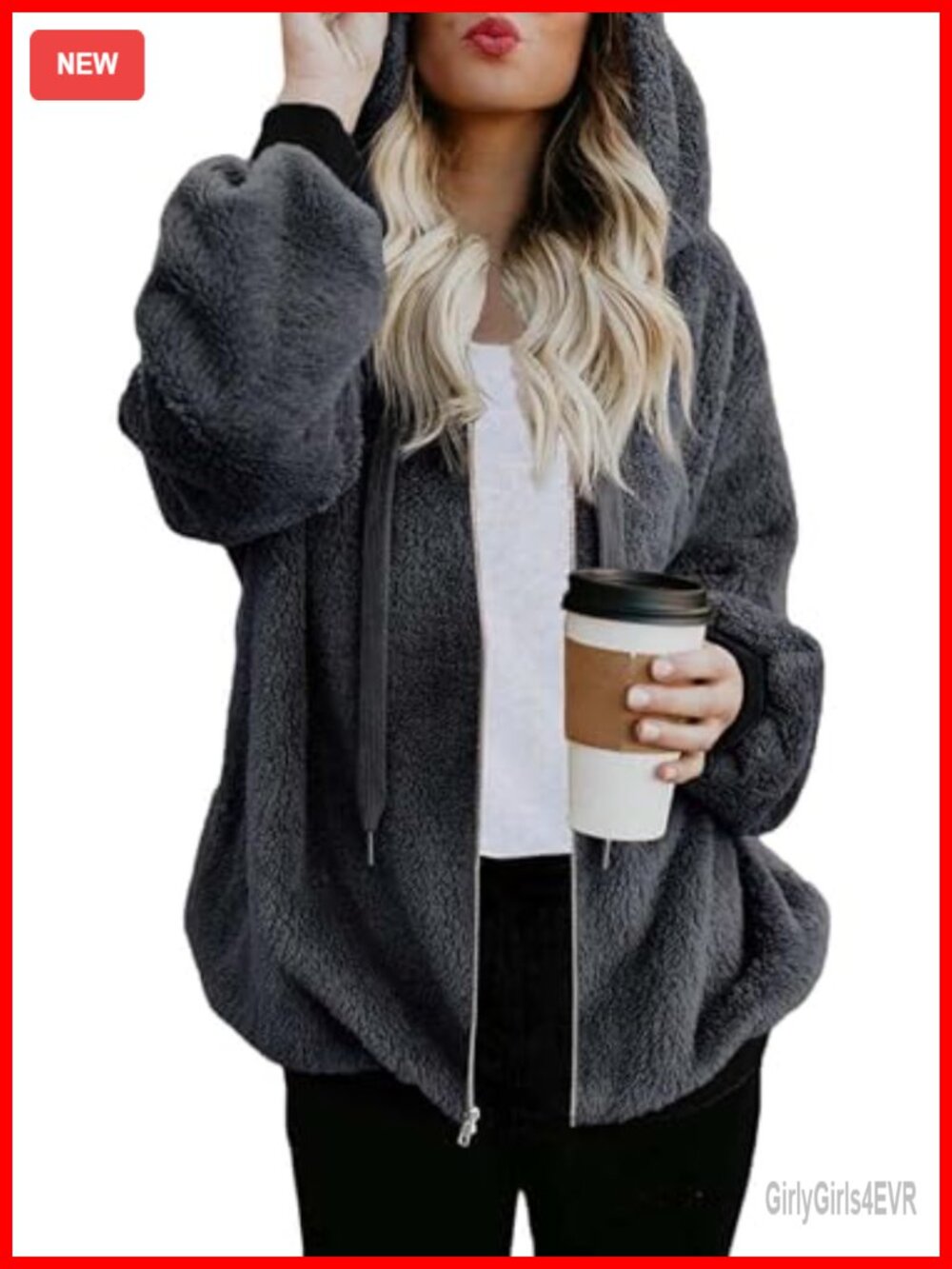 Womens Sherpa Fleece Zip Up Hoodie Oversized Fuzzy Jacket